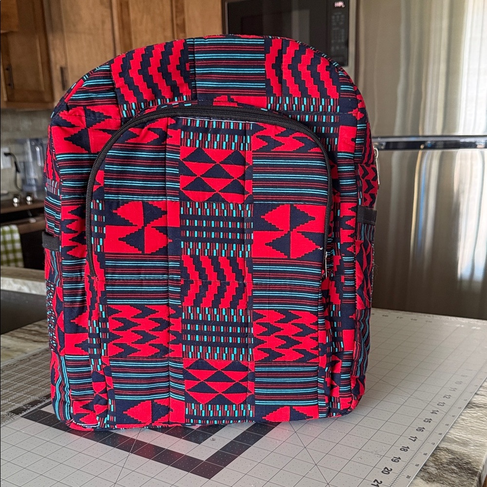 African Kinte Print Red and Black Backpack
